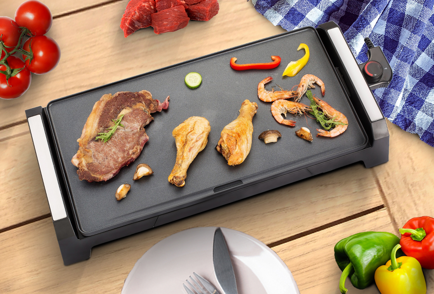 Appareil Raclette 8 Personnes Plancha Electrique Grill Thermostat