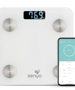 Senya Pèse personne impédancemètre Bluetooth, balance connectée pour Android et IOS blanc Smart Body SYBW-S007, synchronisation avec Apple Health, Google Fit, Samsung health Power, 2 piles AAA
