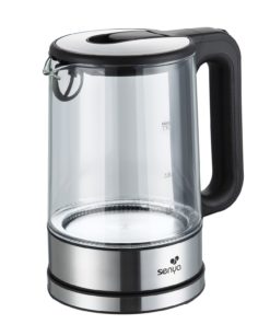 Bouilloire electrique sans fils en verre fond blanc