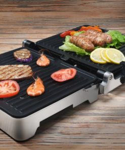 Grill Viande Electrique/Grille Panini, 750W Appareil à Panini Plaques  Anti-adhésif, Température Automatique, Indicateur LED, Poignée Cool Touch,  Sans BPA, Acier Inoxydable/Noir : : Cuisine et Maison