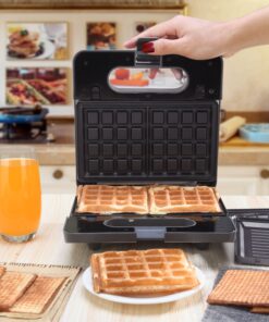 Gaufrier multifonction 4en1 - panini, croque monsieur, gaufre, gaufrette –  2 empreintes - 750w - waffle party black – syck-wm012n - Cdiscount  Electroménager