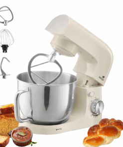 Robot Pâtissier 1500W – Bol Inox 5L avec Poignée – 10 Vitesses + Pulse – Accessoires & Couvercle Anti-Éclaboussures